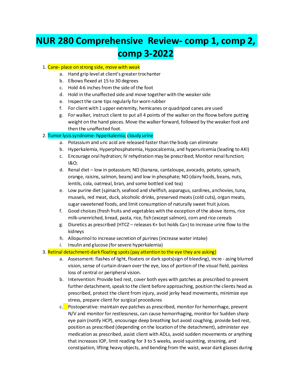 Preview of NUR 280 Comprehensive  Review- comp 1, comp 2, comp 3-2022